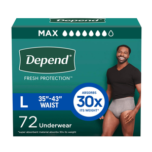 Depend Fresh Protection Adult Diapers, Incontinence Underwear for Men, Disposable, Maximum, Large, Grey, 72 Count (2 Packs of 36), Packaging May Vary