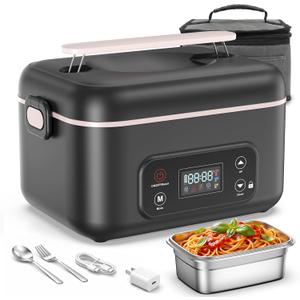 Cordless Electric Lunch Box, 24000mAh Rechargeable Food Warmer with 5-Sided Heating, 1.3L Portable Self Heating Lunch Box with Smart Timer & Lock Screen for Work, Car, Truck, Camping