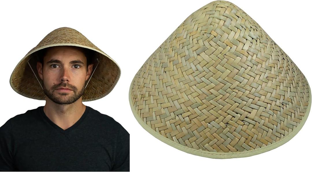 Nicky Bigs Novelties Adult Oriental Bamboo Straw Hat - Asian Japanese Chinese Sun Hats - Woven Conical Rice Farmer Costume Accessory