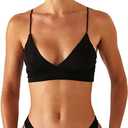 Women's Bikini Top Soild Color Push Up V Neck Bathing Suit Swimsuit Top Size M, Black