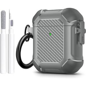 Maxjoy for Airpods Case, Carbon Fiber Secure Lock Clip Full Body Shockproof Hard Shell Protective Case Cover with Keychain for AirPod 1st and 2nd Generation Wireless Charging Case, Grey Maxjoy for Airpods Case, Carbon Fiber Secure Lock Clip Full Body Shockproof Hard Shell Protective Case Cover with Keychain for AirPod 1st and 2nd Generation Wireless Charging Case, Grey
