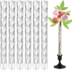 Ninehaoou 6 Pack 7.9" Bud Vase Taper Candle Holder's Acrylic Bud Flower Vase Designed Specially for Taper Candle for Tablescapes Centerpieces Weddings and Home Decorations(Threaded Design)