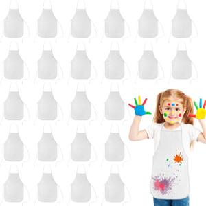 KUUQA 16/24/30/36/40Pcs Kids Apron Painting Aprons for Kids, Kids Paint Apron Art Smock for Classroom Painting Party Supplies (White)