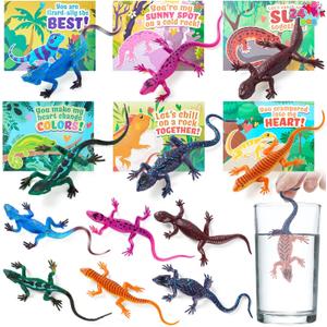 JOYIN 24 Pcs Valentine's Day Gift Cards with Color Changing Lizard Toys, Heat-sensitive Color-changing Lizard Figure, Valentines Day Gifts for Kids Classroom Exchange Goodie Bag Stuffers Party Favor