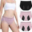 Carer 3 Pack Incontinence Underwear for Women, Washable 120ml High Absorbency Womens Incontinence Panties, Reusable Leakproof Protection Briefs for Bladder Leakage L(Black,Pink,Pink)