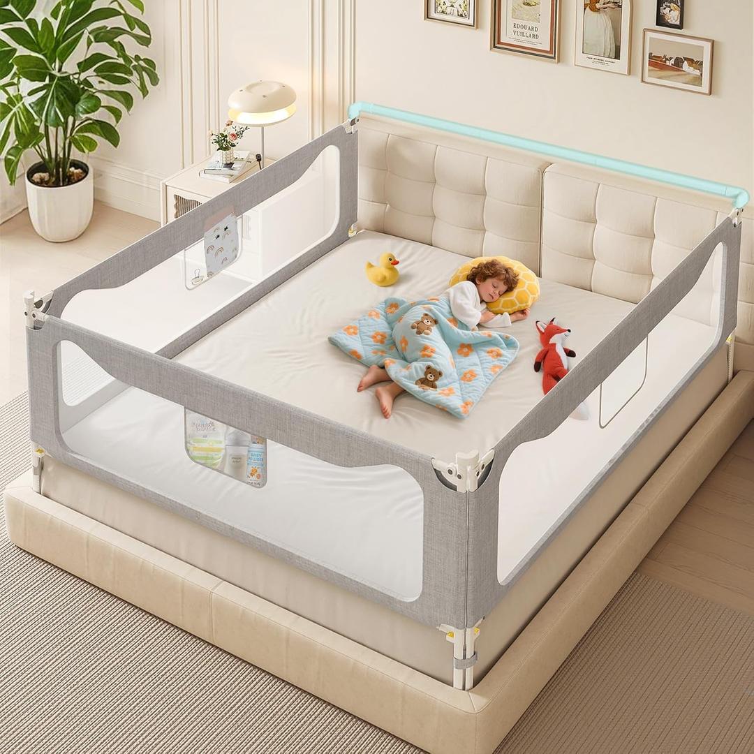 Updated King Size Bed Rail for Toddlers: Extral Tall Adjustable Child Safety Side Railing Guards for Infants Kids Child(78.7x78.7X 74.8)