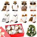 HyDren 8 Sets Christmas Owl Box Owl Ornaments Gift Mini Fur Stocking Stuffers Woodland Animals with Bases Hanging Furry Gift Pet for Christmas Tree Decoration Operation Xmas Toys Lover Gifts (3.15 Inches)