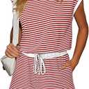 Dokotoo Womens One Piece Jumpsuit Summer Casual Sleeveless Rompers Loose Red Striped Shorts Overalls 2025 Fashions Short Pants Jumpsuits with Pockets (Red, XL)