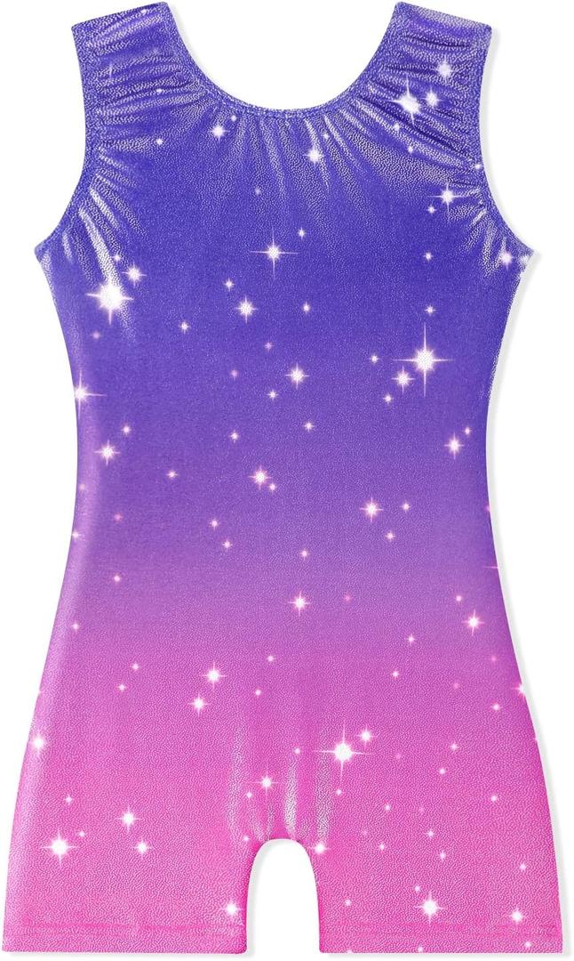 EQSJIU Gymnastics Leotards with Shorts for Girls Unicorn Rainbow Balloon Flower Sparkly Gradient Colors Biketard 1-10 Years