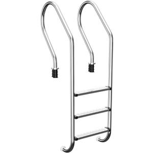 Swimming Pool Ladder, 3-Step Stainless Steel Non-Slip Pedals Pool Stairs for In-Ground Pools, Weight Capacity 330lbs, Easy to Install and Climb for Indoor/Outdoor Pools (Silver-1)