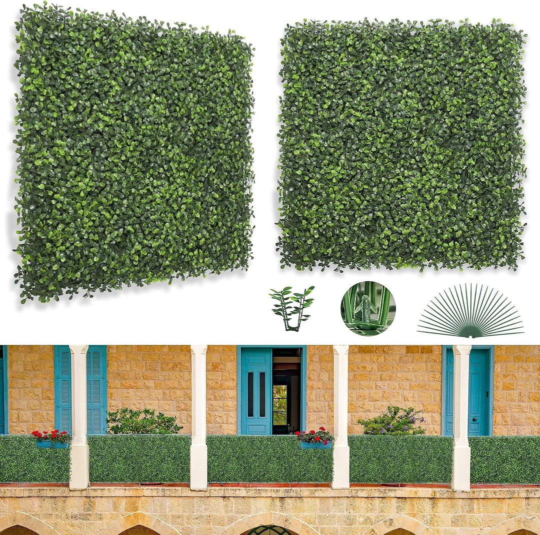 Bybeton 12 Pack 20"x20" Artificial Boxwood Panels, 4-Layer UV Protected Grass Wall Panels, Faux Hedge Wall for Outdoor Indoor Privacy Fence Screen, Garden, Backyard Greenery Backdrop Wall Decor