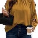 Floerns Women's Plus Size Cold Shoulder Long Sleeve Mock Neck Loose Blouse Top (Yellow, XXXL)