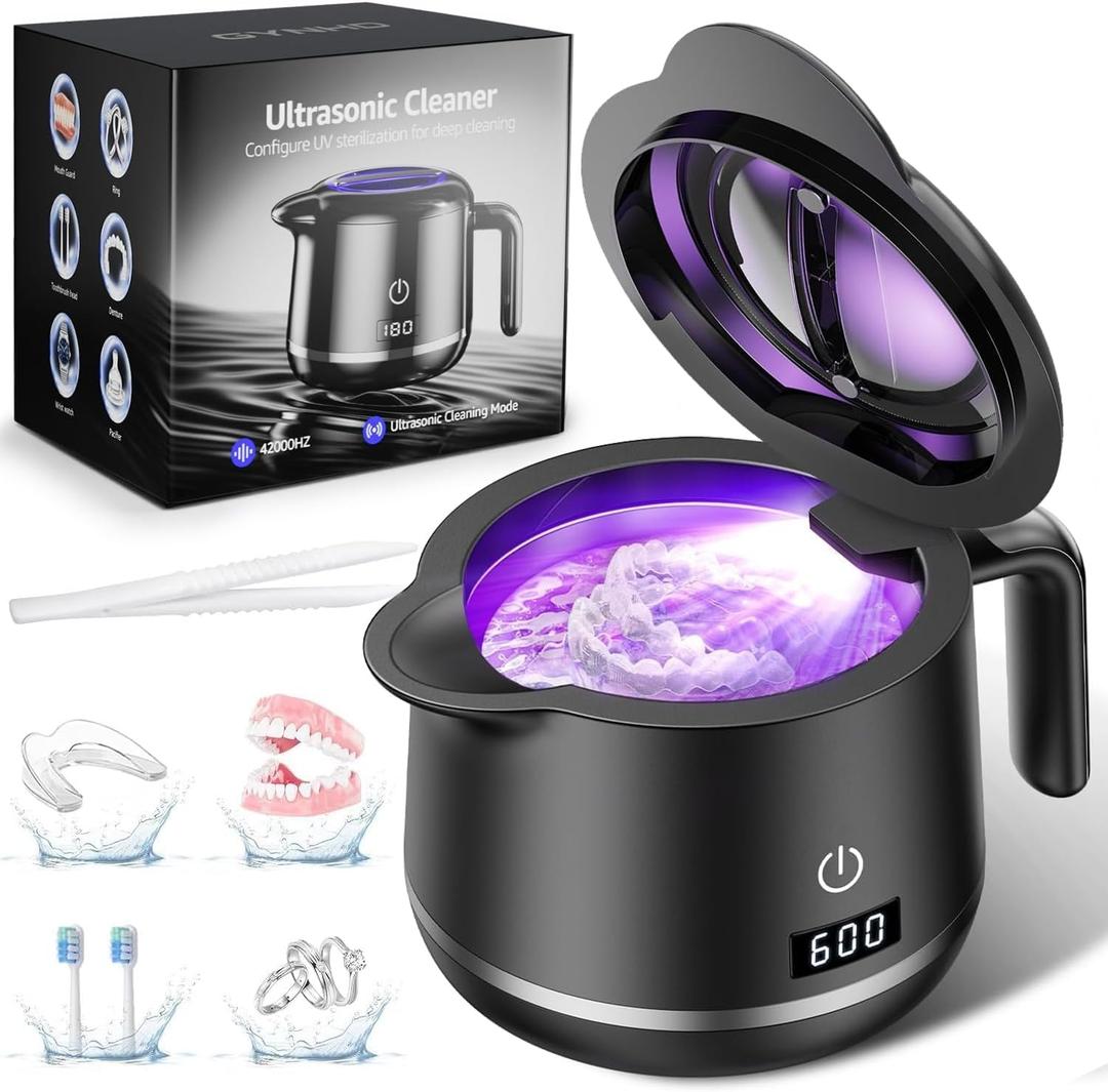 Ultrasonic Retainer Cleaner Machine: Dental Cleaning Pod for Denture/Mouth Guard/Aligner/Night Guard/Braces/Toothbrush Heads/Jewelry - 45kHz Retainer Cleaner with Digital Timer & 200ML