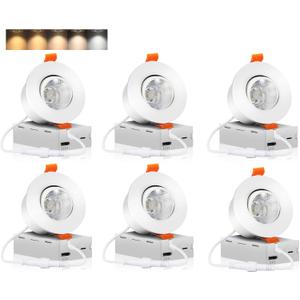 CLOUDY BAY 3 Inch 5CCT LED Eyeball Recessed Light,Dimmable Swivel Adjustable Downlight, 2700K/3000K/3500K/4000K/5000K Selectable,8W,Airtight,ETL,FCC,Pack of 6