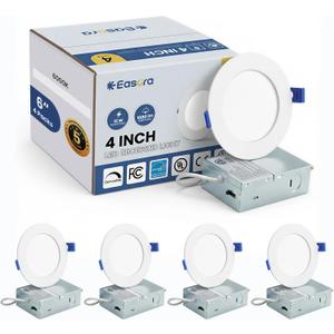 Recessed Lighting 4 Inch 4Packs, 6000K Anti-Glare LED Can Lights, 9W 750LM High Brightness Dimmable Recessed Lights, Easy-to-Install Wafer Light with Junction Box, ETL & FCC & IC