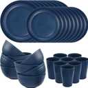 Supernal Wheat Straw Dinnerware Sets, Tableware Set for 8, Plates and Bowls Sets, Reusable Dinnerware Set, Dishwasher Safe, Blue Plastic Dinnerware Sets 16pcs Plates, 8pcs Bowls, 8pcs Cups