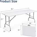 8ft Folding Table, Portable Plastic Table with Handle, Heavy Duty Fold in Half Utility Table for Indoor & Outdoor Use, Suitable for Camping, Picnic, Wedding, Parties, and BBQs - White