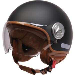 Men Women Open Face Motorcycle Helmet Aldult Retro German 3/4 Motorbike Half Helmet FMVSS 218 DOT Approved Vintage Skull Cap Helmet Fashion Lightweight Scooter Cruiser Chopper Moped Helmet (Black)