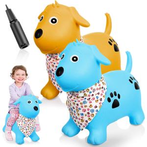 2 Pack Bouncy Animal Dog Hopper Inflatable Bouncing Horse Hopper Toys Jumping Ride on Hopping Bounce with Pump Rubber Bouncing Animal Gift for Boys Girls(Light Blue, Yellow,Lovely Style)