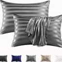 MR&HM Satin Pillowcase for Hair and Skin, Silk Satin Pillowcase 2 Pack, King Size Pillow Cases Set of 2, Silky Pillow Cover with Envelope Closure (20x36, Dark Grey Striped)