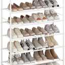 Shoe Rack Organizer 6 Tier for Closet Entryway Free Standing Metal Storage Shoe Shelf with MDF Top BoardWhite+Oak