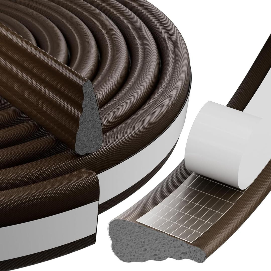 118" Wedge Weather Stripping Door Seal Strip for Door Frame & Window,Self Adhesive Window Insulation Draft Stopper Seal for Winter,Gray Foam Door Gap Filler for Soundproofing Light Blocker,Brown