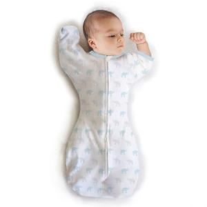 Amazing Baby Transitional Swaddle Sack, Arms Up Half-Length Sleeves & Mitten Cuffs, Swaddle for Newborn Transition to Baby Sleep Sack Wearable Blanket, Med, 0-3month, 6-14lb, Blue Tiny Elephants