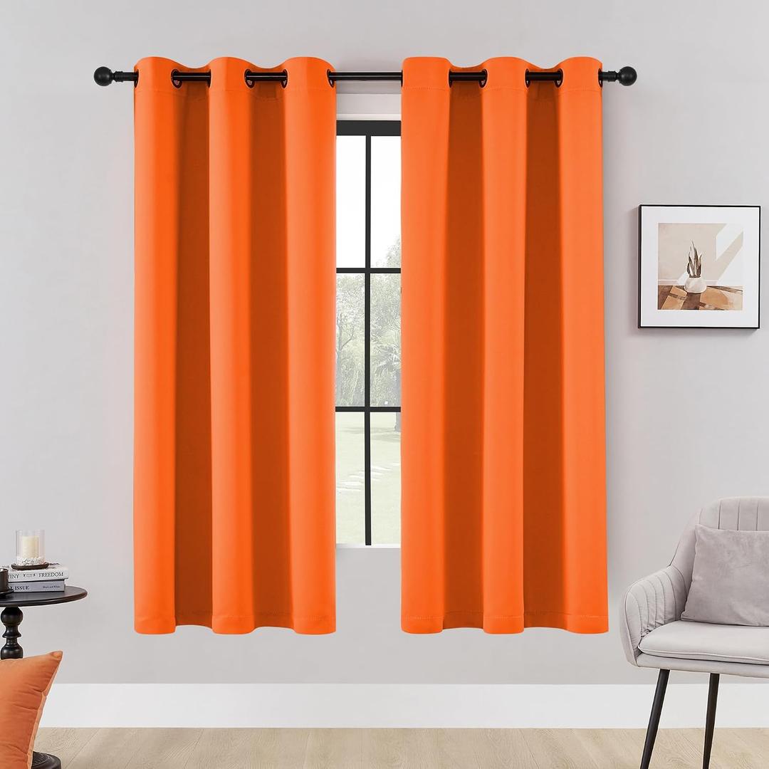 HUTO Blackout Bedroom Window Curtains Drapes - Antique Copper Thermal Insulated Privacy Protect Curtains Drpaeries for Living Room, 2 Panels, 42 x 63 Inch, Vibrant Orange