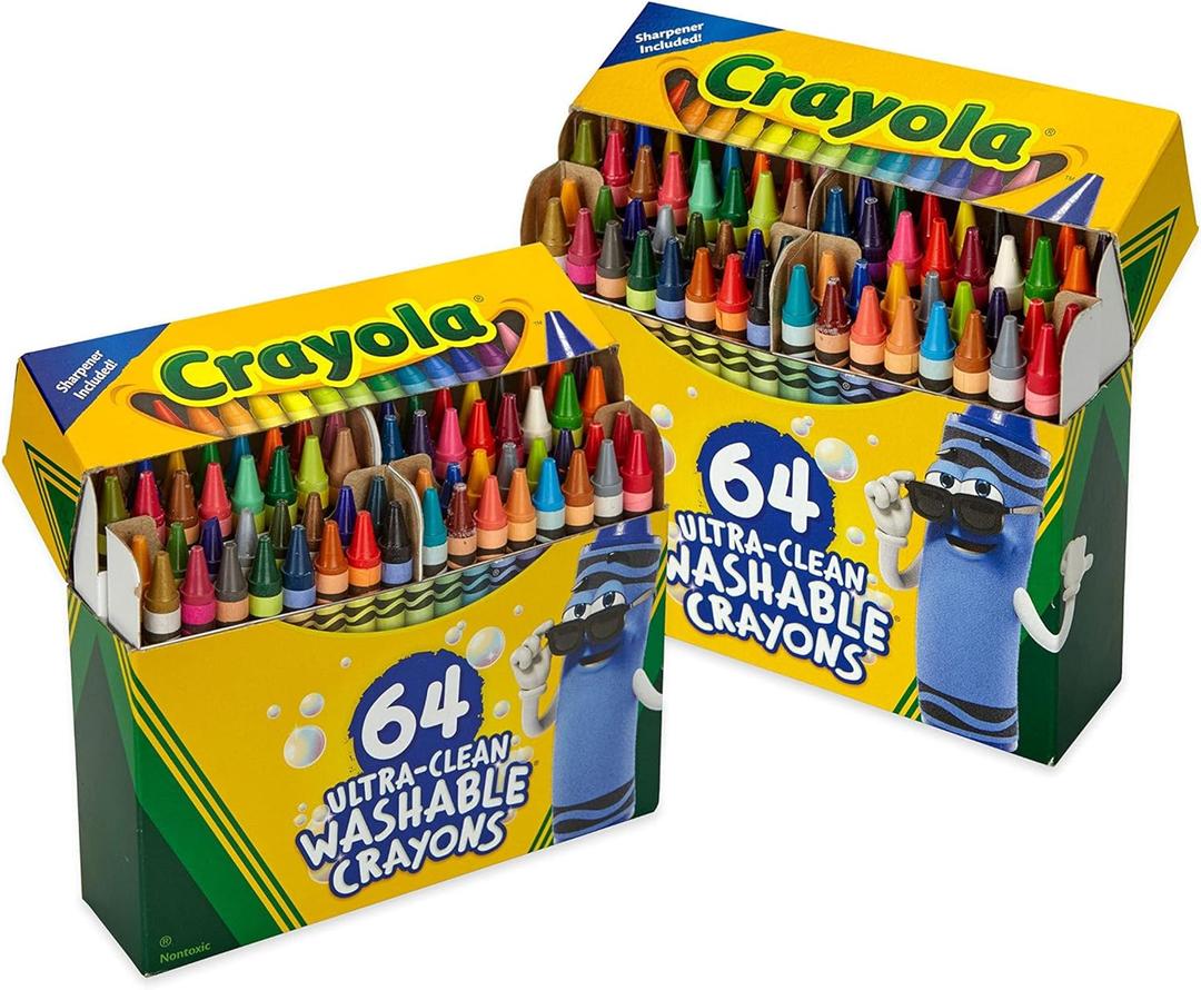 Crayola Washable Crayons for Kids - 64ct (2 Boxes), Classroom School Supplies, Bulk Crayons for Toddlers, Spring Arts & Crafts 