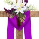 Dingion Easter Wreaths for Front Door, Easter Lent Decor He is Risen Cross Wreath Christian Hanging Signs Decor for Lent Holy Week Spring Home Farmhouse Porch Church Wall