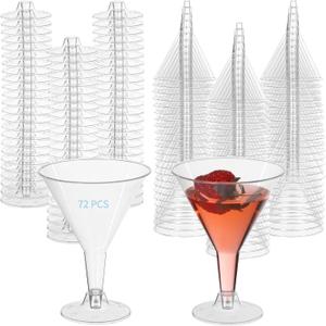 72 PCS Clear Plastic Martini Glasses, 6 oz Disposable Cocktail Glasses, Dessert Cups, Single Use Champagne Glass, Easy-to-Assemble Clear Glasses for Pool Parties, Birthdays, Weddings