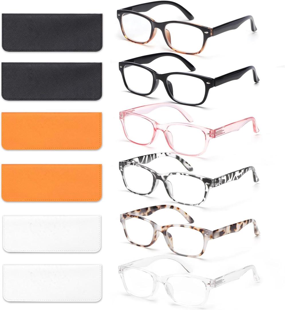 6 Pack Reading Glasses for Women Men Blue Light Blocking Spring Hinge Computer Readers, Anti Eyestrain/Glare (6 Mixed C4)