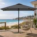 6.5 x 10ft Rectangular Patio Umbrella with Solar Lights, 16 LED Lighted Market Umbrella with Push-Button Tilt and Crank, 6 Sturdy Iron Ribs for Garden, Deck, Pool, Gray