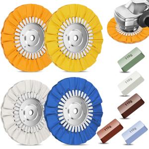 9 Pcs 8" Aluminum Polishing Wheel Kit, 4Pcs Airway Buffing Wheel in Hole Diameter 5/8" inch, 5Pcs Aluminum Compound Polish for Angle Grinder Mirror Finish Polishing for Metal Detailing Kit