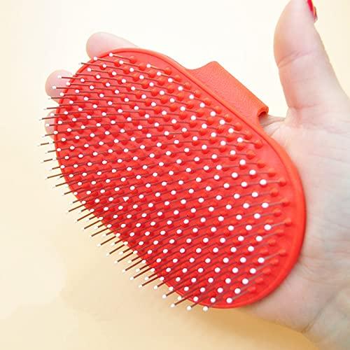 Pet Rubber Grooming Brush Bath Brush Massager with Adjustable Loop Handle Stainless Steel Pin, Random Color