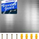 Reversible Stainless Steel Backsplash Behind Stove Metal BackSplash Panel Stainless Steel Cooking Backsplash Wall Panel for Kitchen Cooking Panel Pre Drilled Holes Matching Screws (32 x 30 Inch), 31.9"L x 29.9"W