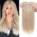 MY-LADY Hair Toppers for Women with Thinning Hair 14 Inch 6"x6" Lace Base Wiglets with Side Bangs Clip in Synthethic Hairpieces Mixed Blonde