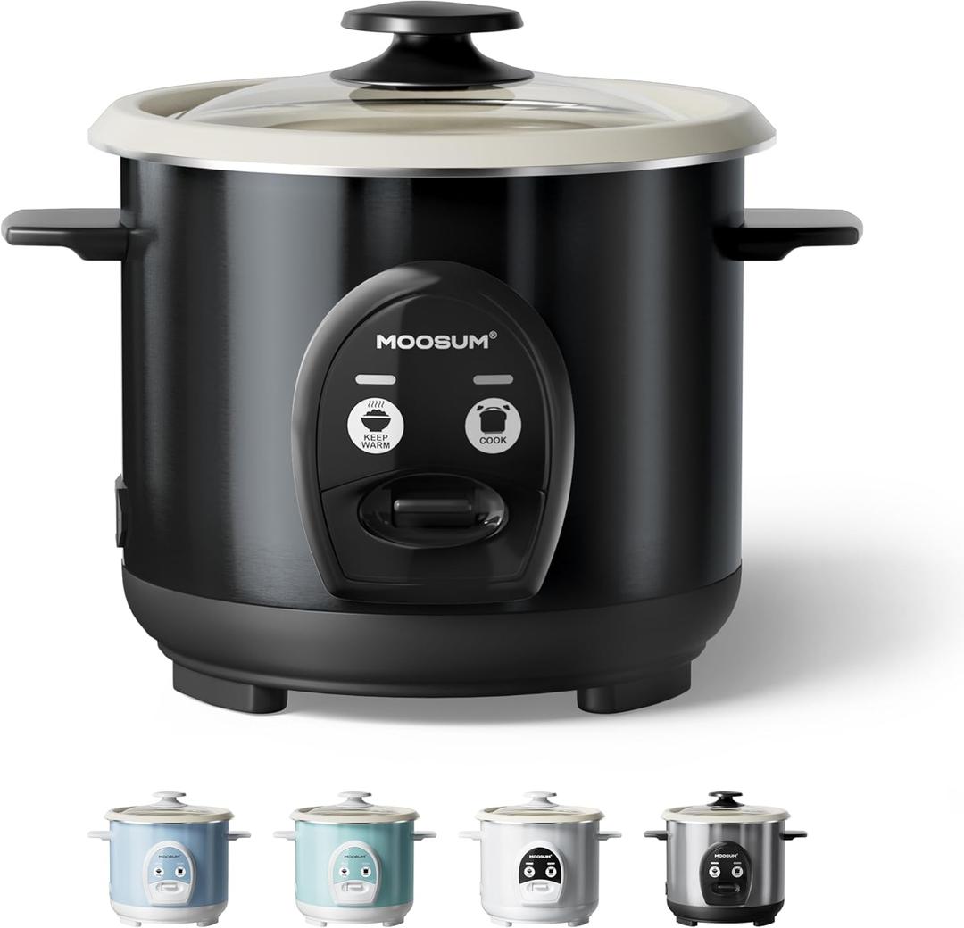 3-Cup Uncooked Rice Cooker Small - Ceramic Coating Non-Toxic Inner Pot, One-Touch Multifunction for Rice/Saut/Yogurt, Dishwasher Safe, 1-3 People Size, Dark