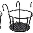 HowRU Iron Art Hanging Baskets Flower Pot Holder - Over The Rail Metal Fence Planters - Pack of 3 - Black
