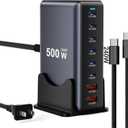 500W Fast Charging 8 Port USB C Charger Block with Nylon Fast Charging Cable, Multi-Device Charging Station Wall Desktop Charger with GaN  Technology, USB-C Charger Adapter for MacBook/iPad/iPhone 17