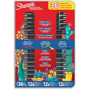 Sharpie Creative Markers Variety Pack, Water-Based Acrylic Paint Markers, Assorted Tips and Colors, 36 Count - Works on Paper, Metal, Wood, Ceramic, Glass, Rock, Canvas