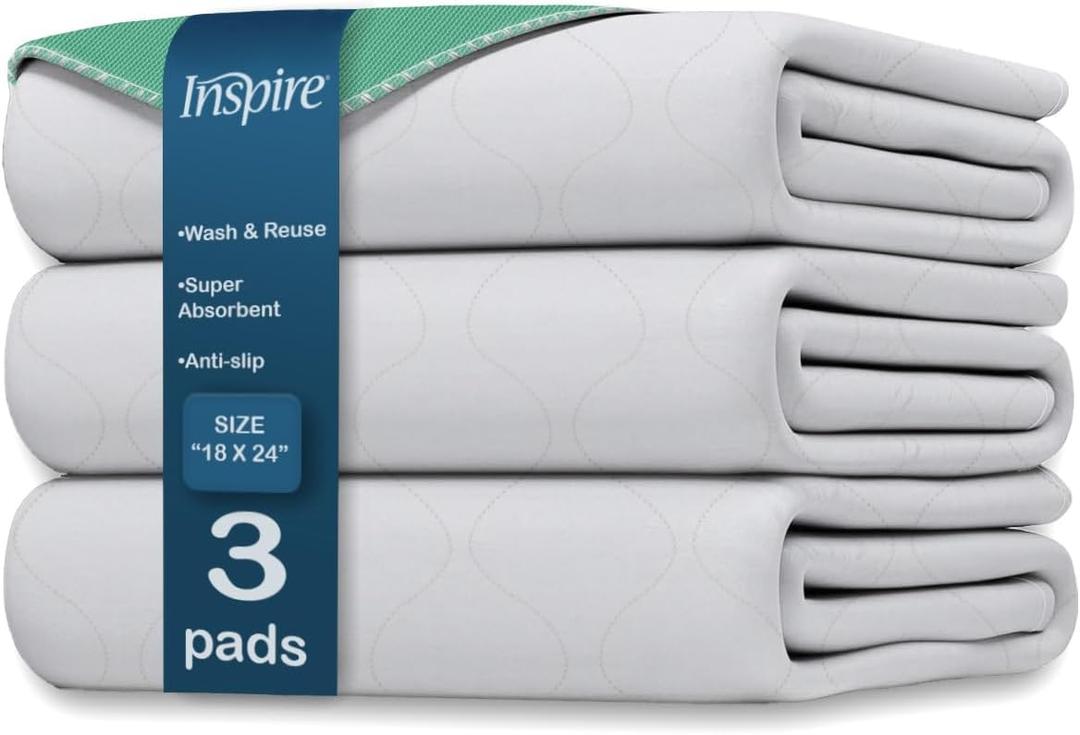Inspire Washable Bed or Chair Pads | 3 Pack Waterproof Mattress Chucks Pad | Reusable Chux | for Adults Babies and Pets