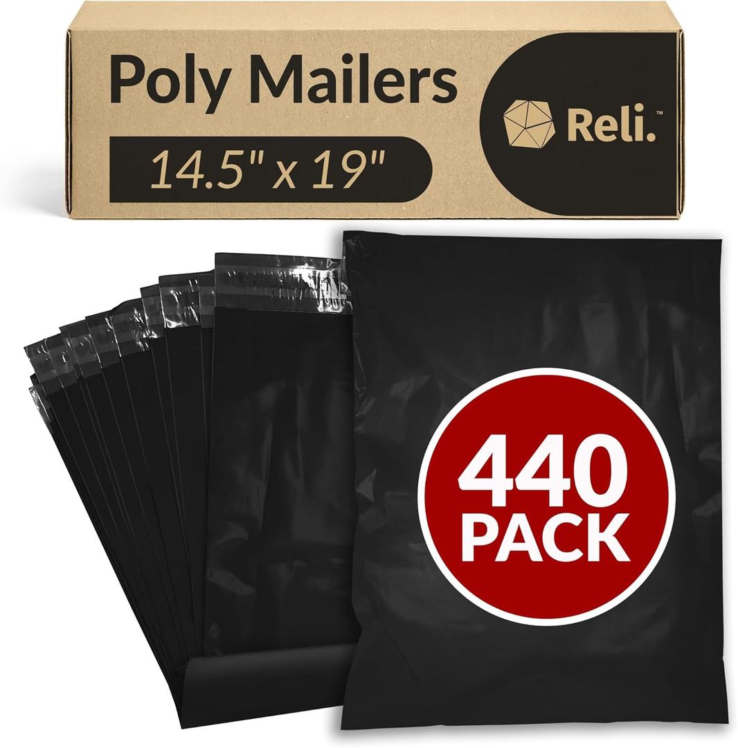 Reli. (440 Pcs) 14.5x19" Black Poly Mailers | Bulk Shipping Bags for Small Business | Black Mailing Bags for Shipping | Packaging for Clothing | Non-Padded Envelopes/Polybags, Self Seal