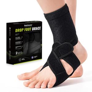 Bukihome Adjustable AFO Foot Drop Brace Breathable Foot Support for Walking with Shoes, Socks, or Barefoot Helps with Foot Drop, Plantar Fasciitis, Stroke, and MS Recovery (Black, Rigid Support)
