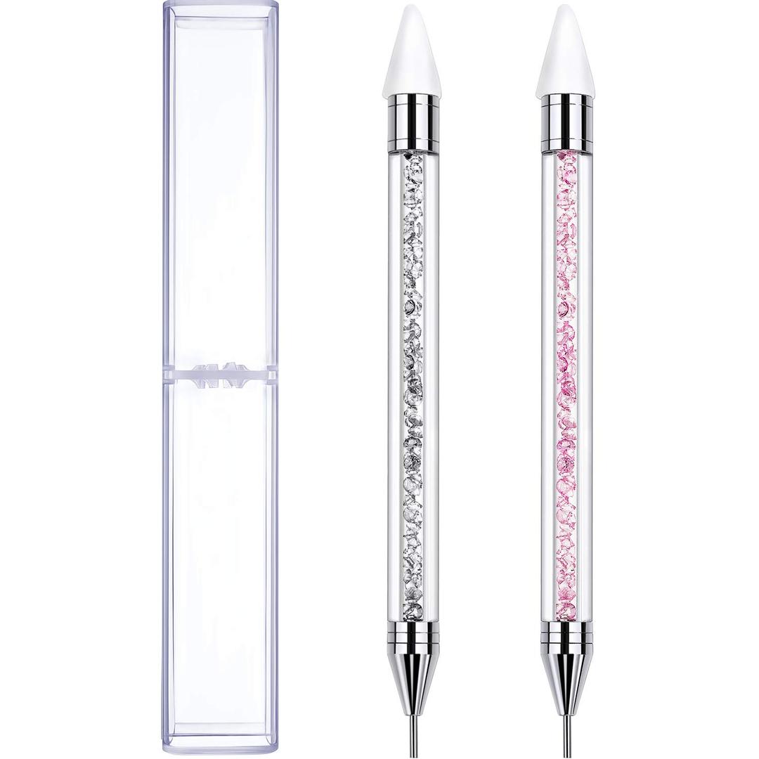 Tatuo 2 Pieces Rhinestone Picker Dotting Pen, Dual-ended Rhinestone Gems Crystals Studs Picker Wax Pencil Pen Crystal Beads Handle Manicure Nail Art DIY Decoration Tool (Pink, White) Tatuo 2 Pieces Rhinestone Picker Dotting Pen, Dual-ended Rhinestone Gems Crystals Studs Picker Wax Pencil Pen Crystal Beads Handle Manicure Nail Art DIY Decoration Tool (Pink, White)