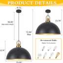 Matte Black Dome Pendant Light 19.68" Large Farmhouse Chandelier Adjustable Metal Hanging Lighting Fixture for Kitchen Island Bedroom Dining Room and Restaurant