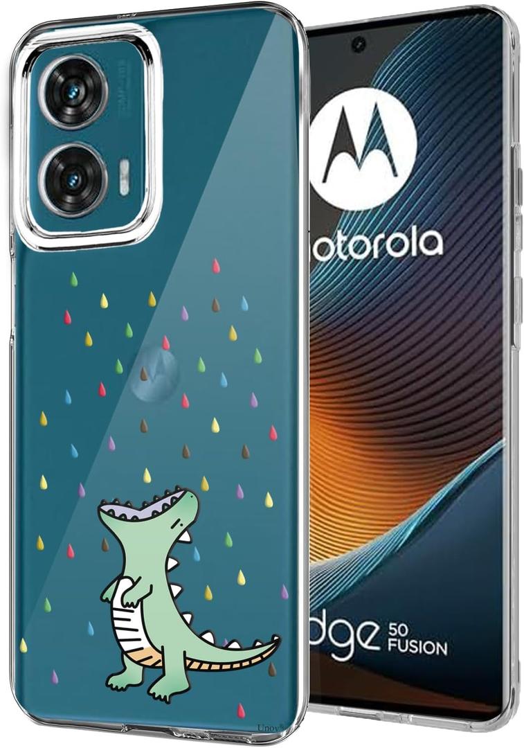 Unov Case for Moto Edge 50 Fusion 5G / G85 5G / S50 NEO 5G / G96 5G, Crystal Clear with [Anti-Slip Embossed Pattern], Shockproof Slim Protective [Anti-Yellowing TPU] Back Cover, Rainbow Dinosaur