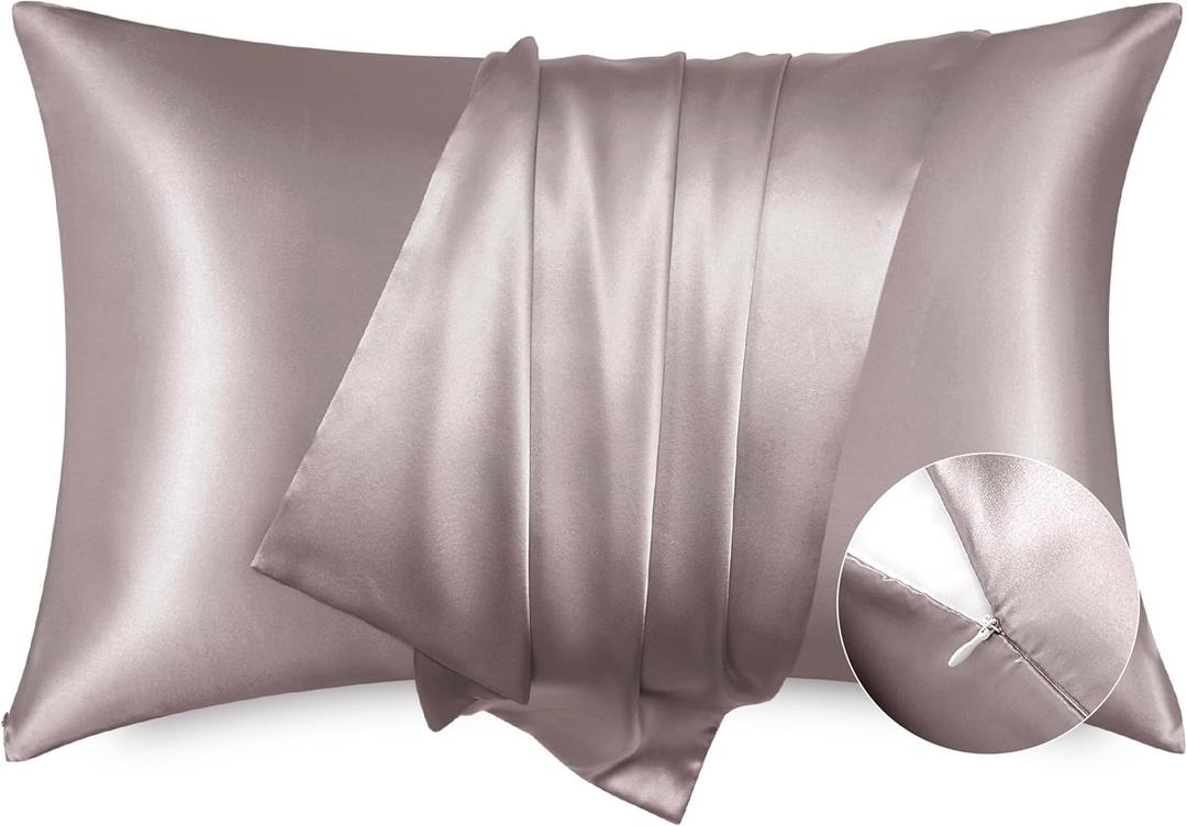 Bedsure Satin Pillowcase with Zipper, Similar to Silk Pillow Cases 2 Pack, Silky & Soft Satin Pillow Cases Standard Size for Hair and Skin, Dusty Rose Pillow Covers, Gifts for Women Men, 20x26 Inches