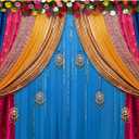 7x5ft India Style Backdrop Photography Curtain Flower Garland Photography Background India Hindu Wedding Traditional Banner Diwali Pooja Decorations for Bride Couple Portrait Props