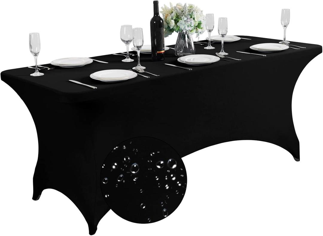 SuperO Waterproof Spandex Table Cover for 6FT Table Universal Fitted Stretch Tablecloth for Party, Banquet, Wedding and Events-Black (72" x 30" (Rectangular))